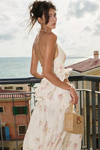 Floral Slim Fit Deep V High Waist Maxi Dress