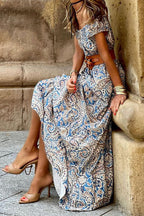 Bohemian Off-shoulder Short Sleeve Maxi Dress