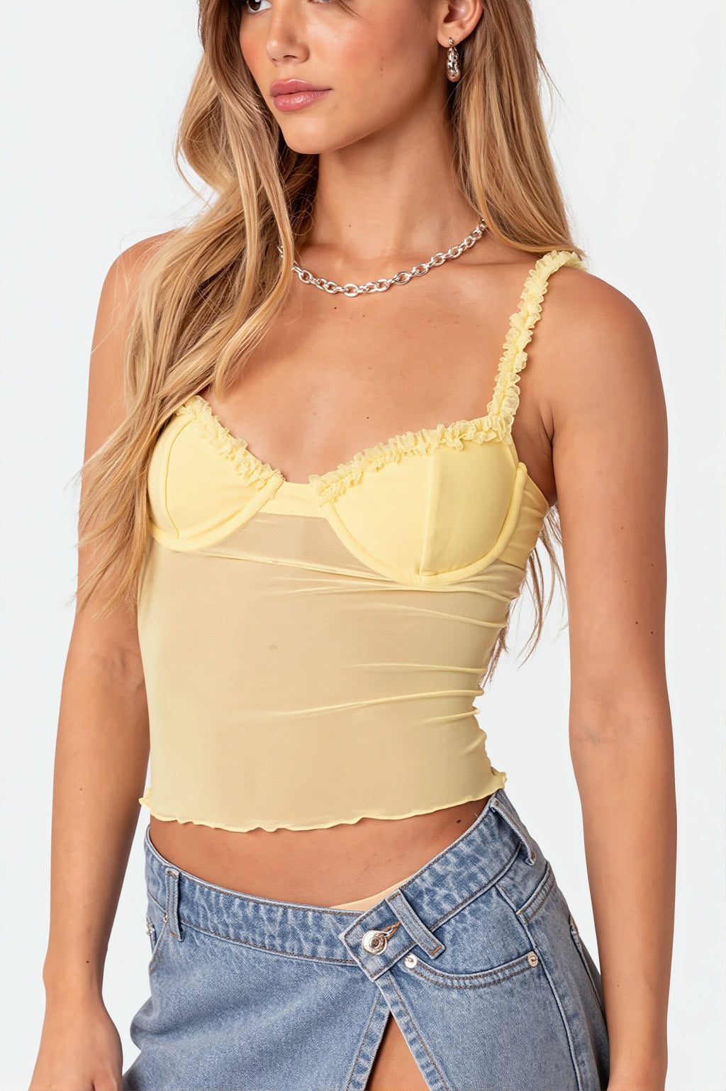 Leopard Mesh Lace Underwire Backless Cami