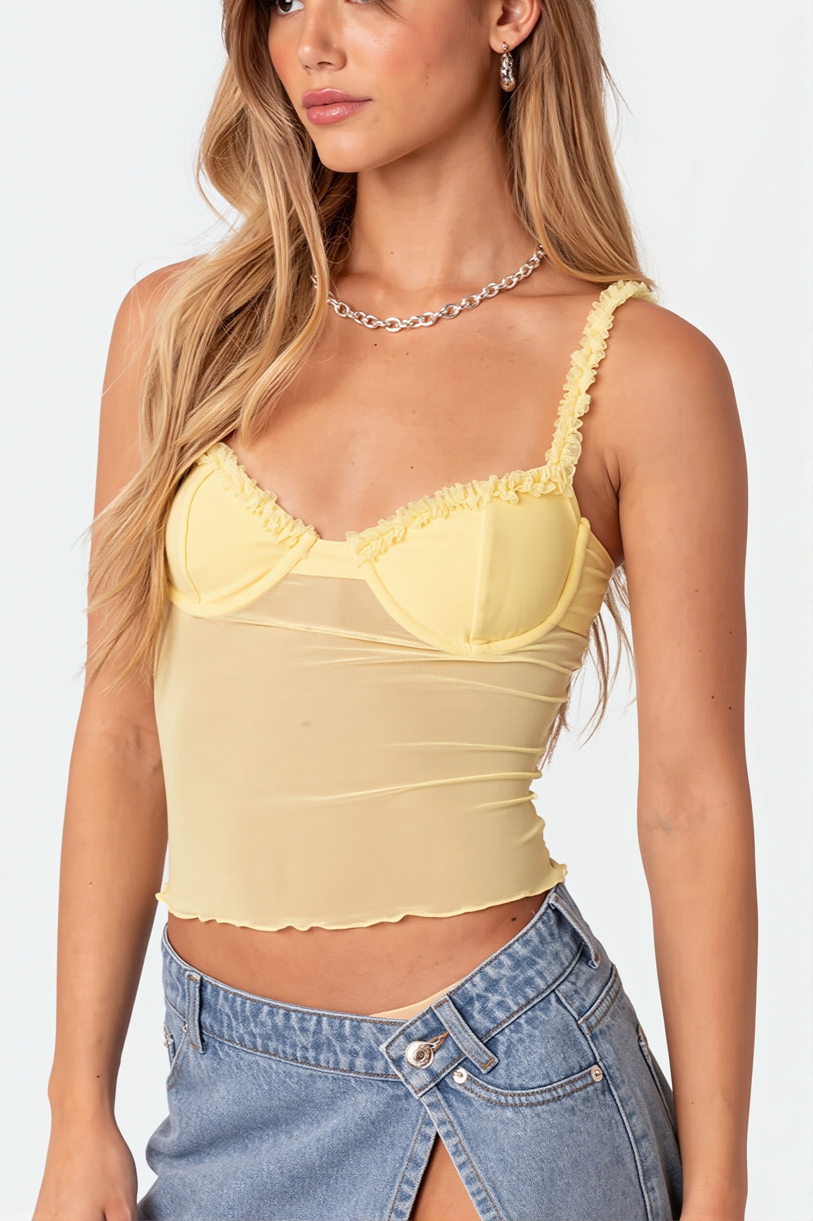 Leopard Mesh Lace Underwire Backless Cami