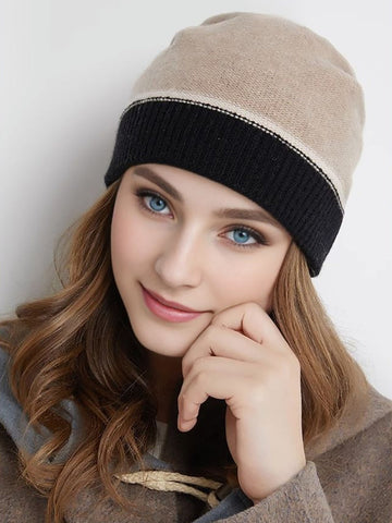 Damen Winter Warm Colorblock Kaschmir Strickmütze 