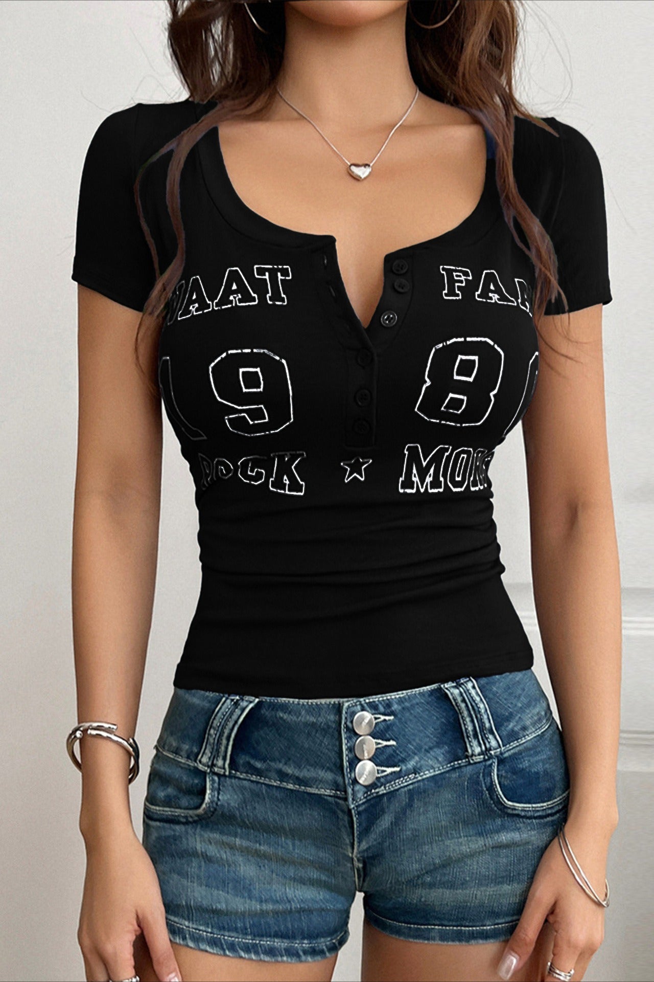 Sexy Letter Print V Neck Slim T-shirt