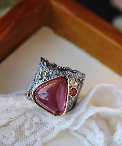 Boho Lila Sterling Silber Overgild Edelstein Rose Rock Zucker Ringe 
