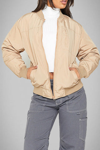 Prenda exterior de cuello en U con cremallera y bolsillo liso de calle 