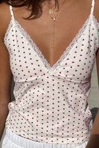 V Neck Heart Polka Dot Cami Top