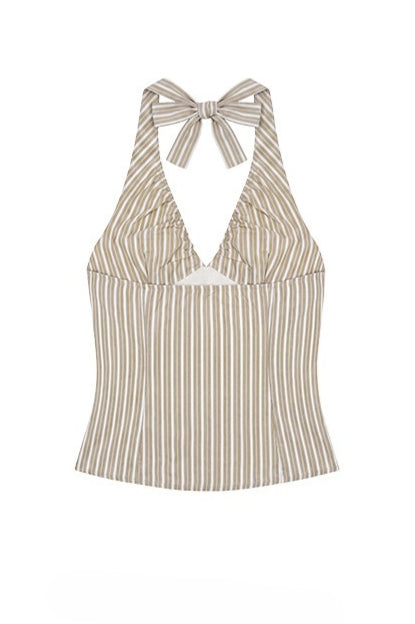 Sweet Striped Tie Backless Halter Top