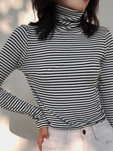 Camiseta informal de manga larga y cuello alto en 6 colores 