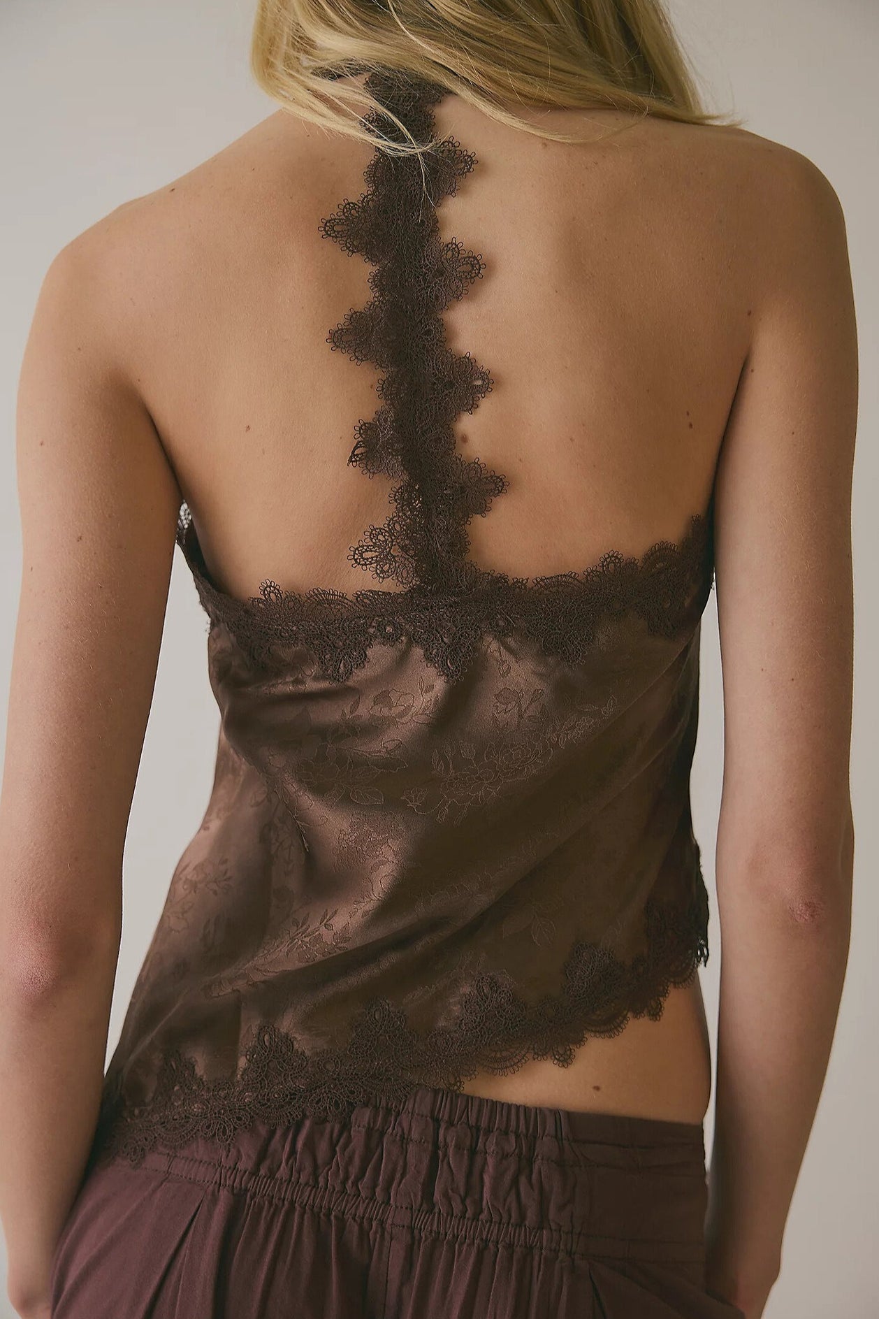 Sexy Jacquard Lace Tie Cropped Halter Top