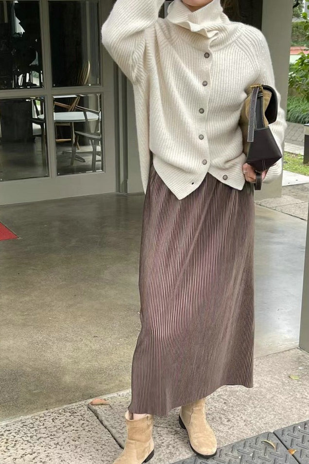 Retro Textured Rib Slim-Fit Single-Row Button Loose Solid Knit Cardigan