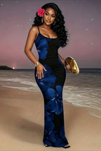 Beach Holiday Printed Fitted Cami Maxi Dress