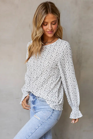 floral ruffled bubble sleeve blouse