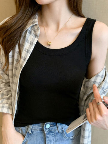Women Vest Quality Knitted Camis U-neck Sleeveless Tank Tops Casual Solid Color Basic Camisole For Female