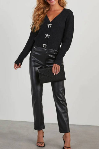 Cárdigan con botones en la parte delantera y lazo adornado Petite Treasure 