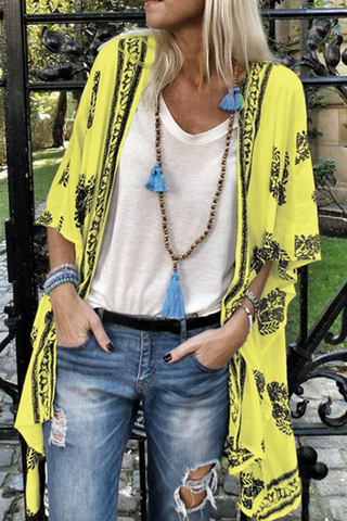 Casual Print Patchwork Cardigan Collar Outerwear(5 Colors)