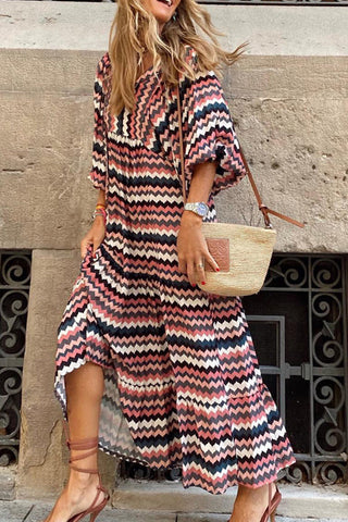 Vestido midi escalonado con mangas abullonadas de Fabulous Time 