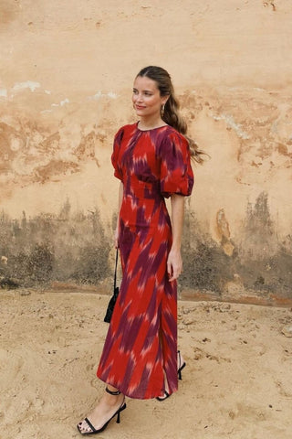 Vestido midi Amelia con mangas globo y efecto tie-dye 