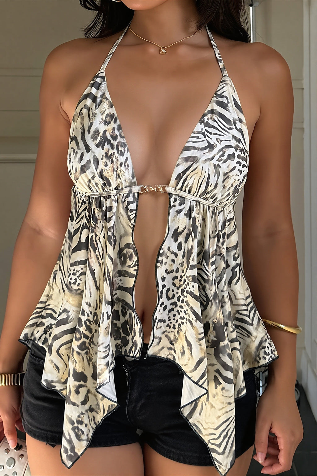 Sexy A Line Animal Backless Halter Top