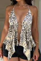 Sexy A Line Animal Backless Halter Top