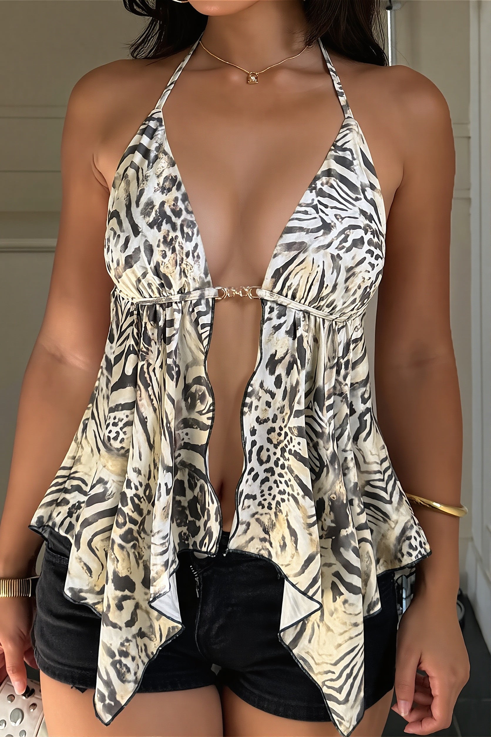 Sexy A Line Animal Backless Halter Top
