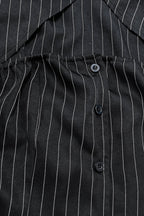Striped Collared Buttoned Hollow Long Sleeve Blouse