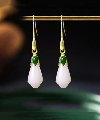 Vintage Gold Sterling Silber Overgild Jade Cloisonne Orchidee Ohrstecker 
