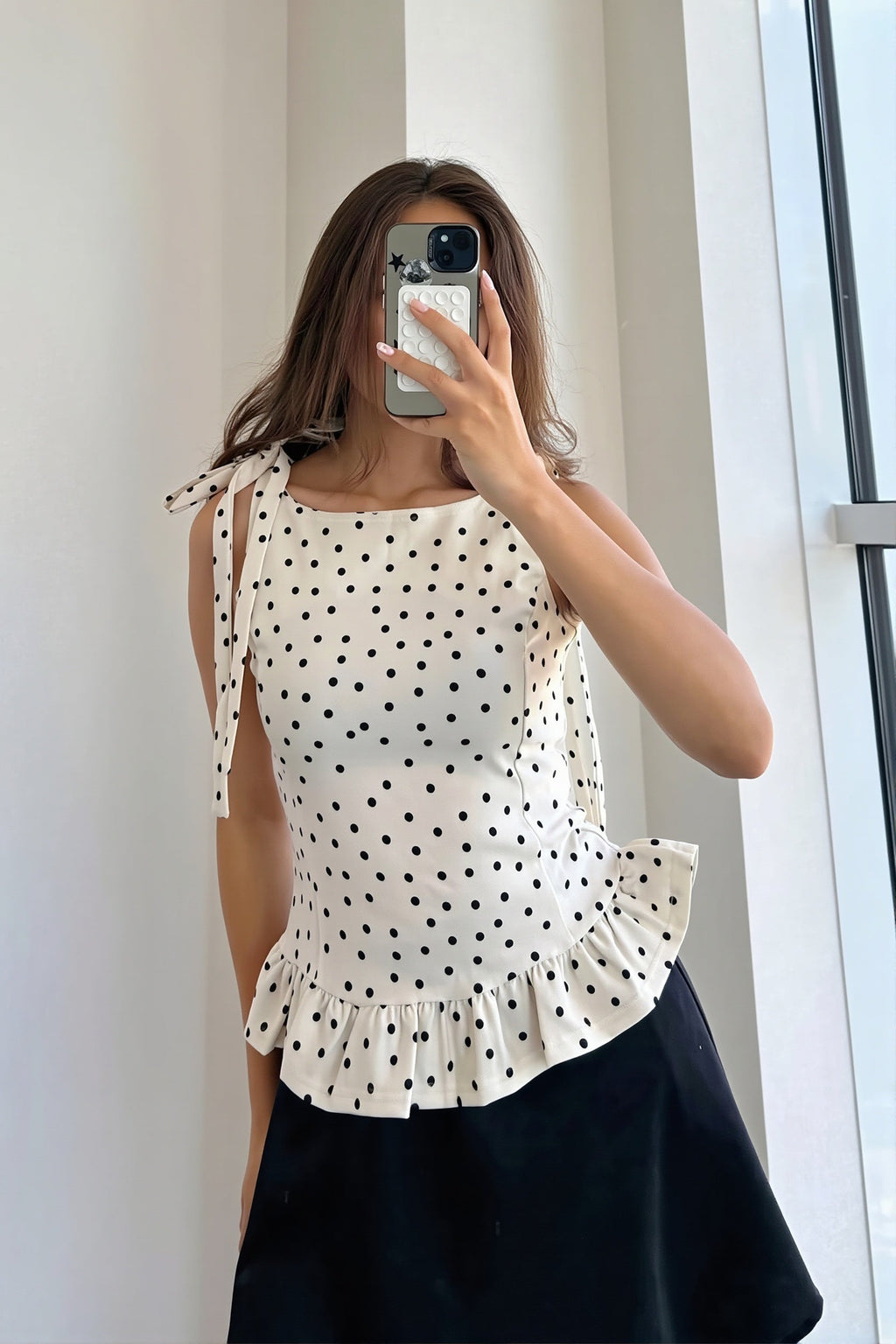 Dot Print Round Neck Fitted Versatile Tank Top