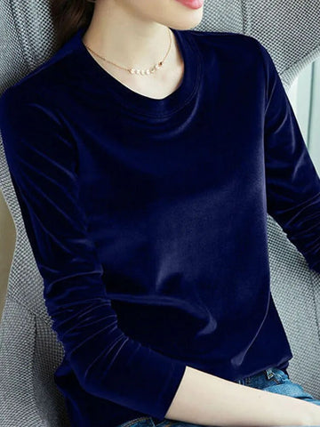 Spring Long Sleeve Loose Early Autumn T-shirt Women Gold Velvet Short Paragraph Bottoming Shirt New Fashion Top