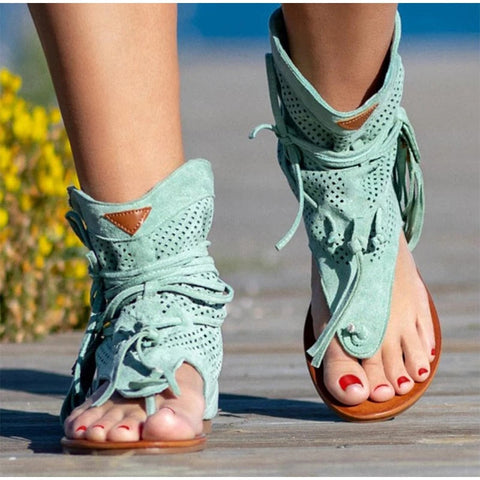 Women Retro Clip Toe Sandals Ladies Gladiator Vintage Boots Casual Tassel Rome Summer Beach Woman Shoes Female New