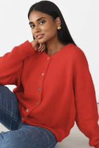 Soft Gray Vintage Shell-Button Knit Cardigan