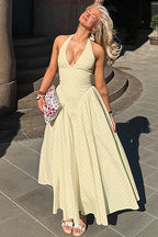 Sexy Polka Dot Halter Deep V High Rise Maxi Dress