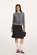 Panel-Design Waist-Cinched Slim Knit Cardigan