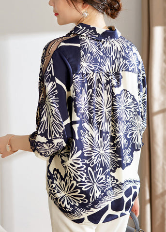 Lockere Chiffonblusen mit Peter-Pan-Kragen und Armbandärmeln in Marineblau