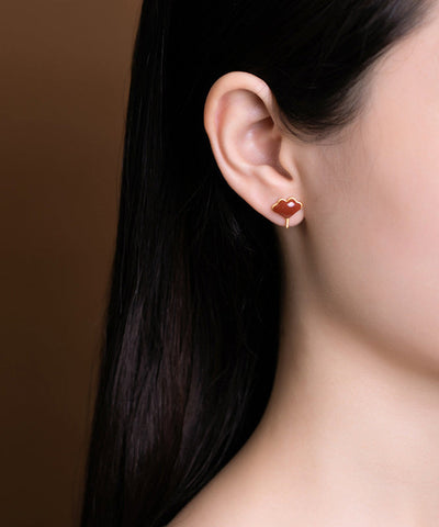 Pendientes Vogue Mulberry de plata esterlina con ágata dorada y hojas de ginkgo 