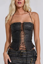 Lace-Up Halter Strapless Tank Top