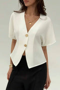 Irregular Button Open Front Short Sleeve Blouse