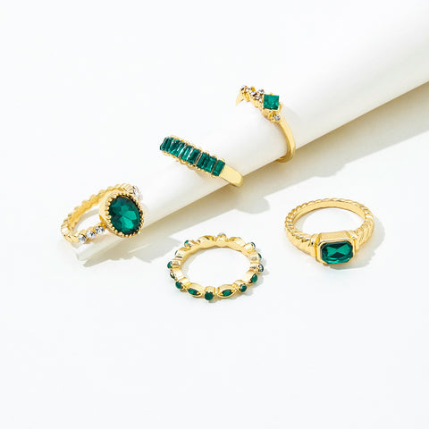 Imitation Smaragd Diamant Ring Set 5 Stück 