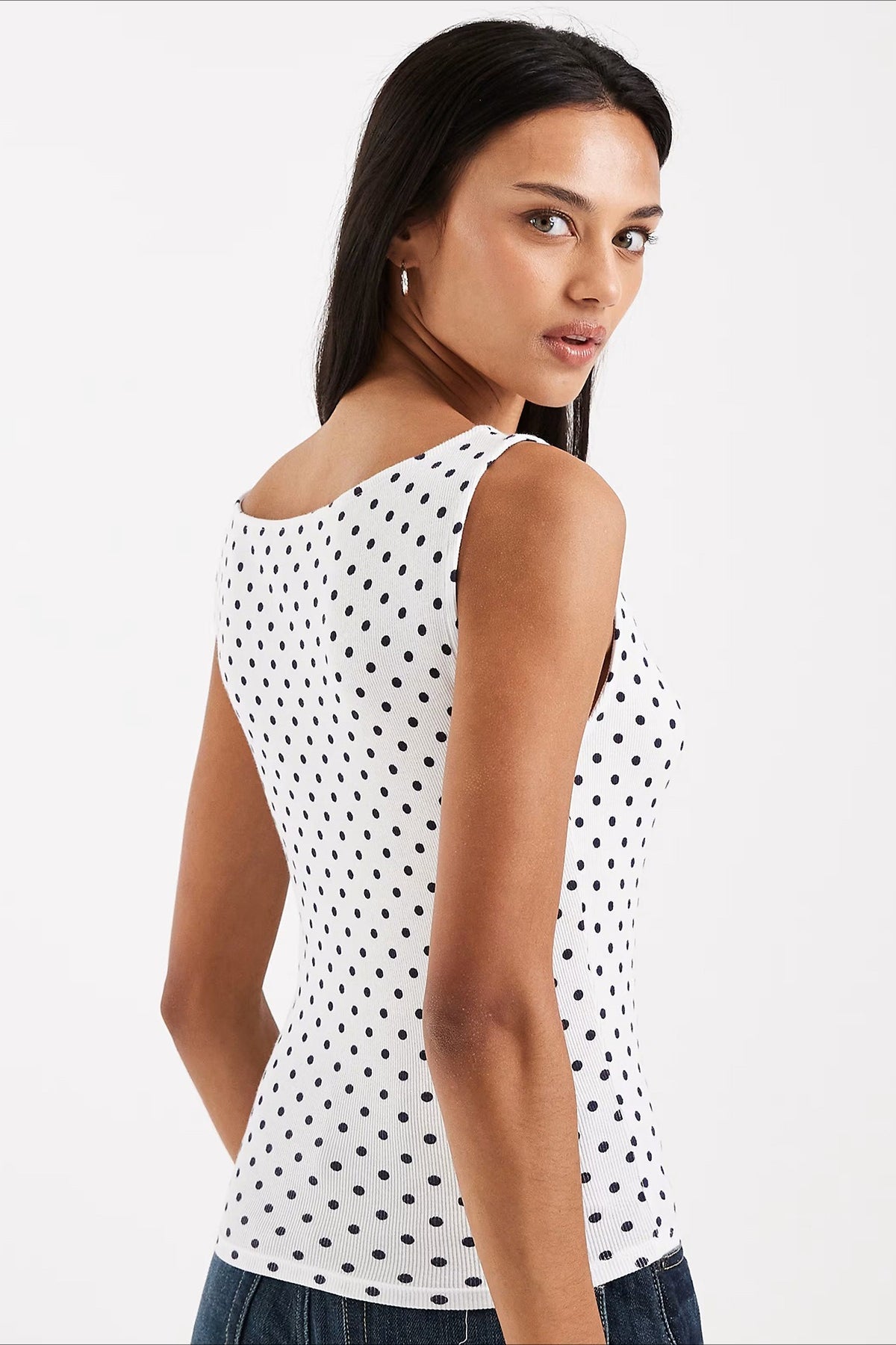 Polka Dot Ribbed Halter Tank Top
