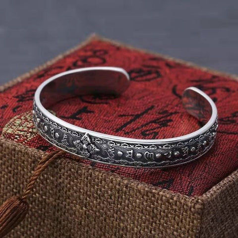 Sterling Silver Buddhist Mantra Vajra Pestle Bracelet