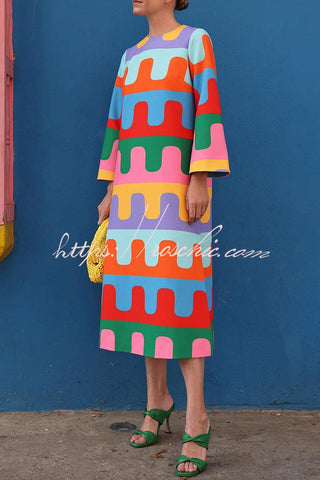 Vestido midi con abertura lateral y estampado ondulado colorido Bright Day 