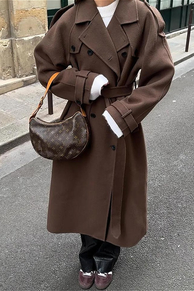 Solid Color Longline Elegant Long Sleeve  Overcoat