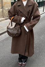 Solid Color Longline Elegant Long Sleeve  Overcoat