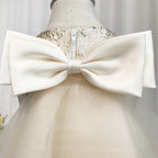 Elegantes Champagner-Paillettenkleid für Babys und Kleinkinder, ideal zur Erstkommunion oder als Prinzessinnenkleid aus Netzstoff für Neujahr 