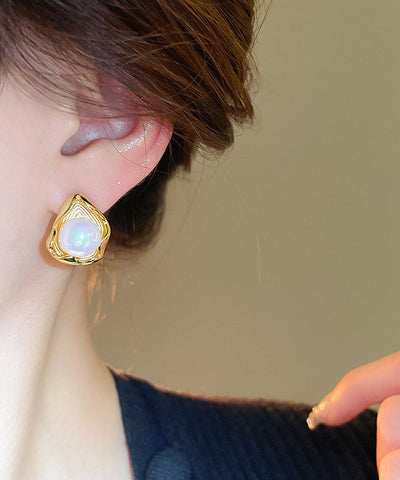 Fine Gold Stainless Steel Pearl Stud Earrings