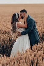 Bezauberndes langes ärmelloses A-Linien-Brautkleid aus Tüll mit Spitze