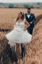 Bezauberndes langes ärmelloses A-Linien-Brautkleid aus Tüll mit Spitze