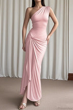 Chic Asymmetrical One Shoulder Slim Slit Maxi Dress