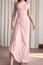 Chic Asymmetrical One Shoulder Slim Slit Maxi Dress