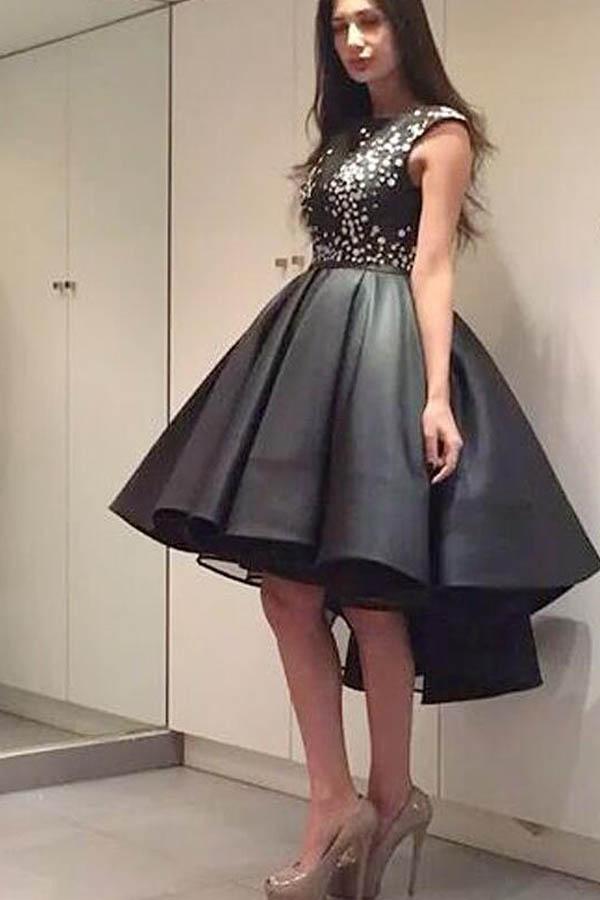 Elegantes modernes funkelndes, perlenbesetztes High-Low Organza-Heimkehrkleid