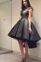 Elegantes modernes funkelndes, perlenbesetztes High-Low Organza-Heimkehrkleid