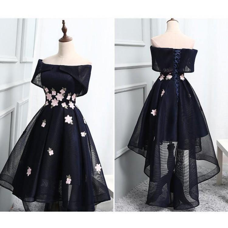 Chic Off-the-Shoulder Appliques Short High Low Homecoming Dress